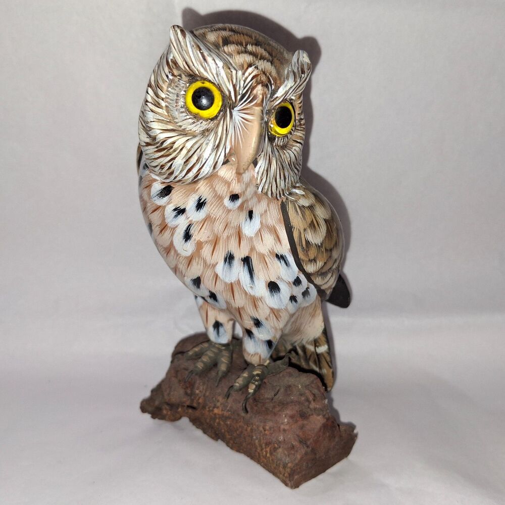 John J Madison Great Horned or Screech Owl Hand Carved Hand Painted 6 3/8" Tall